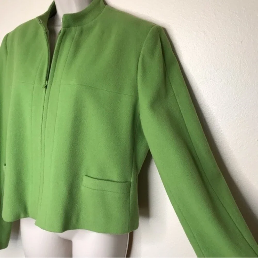 Harve Benard Wool Cashmere Blend Zip Front Short Green Jacket Womens Size 14